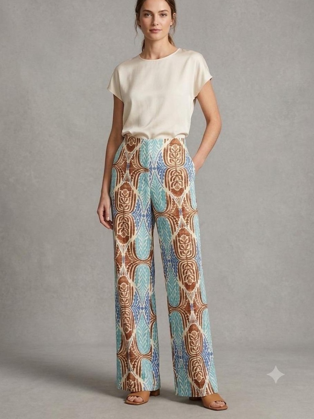 J. McLaughlin NWT Carter Linen Pants Brown Aqua Carriage House Floral Size 0